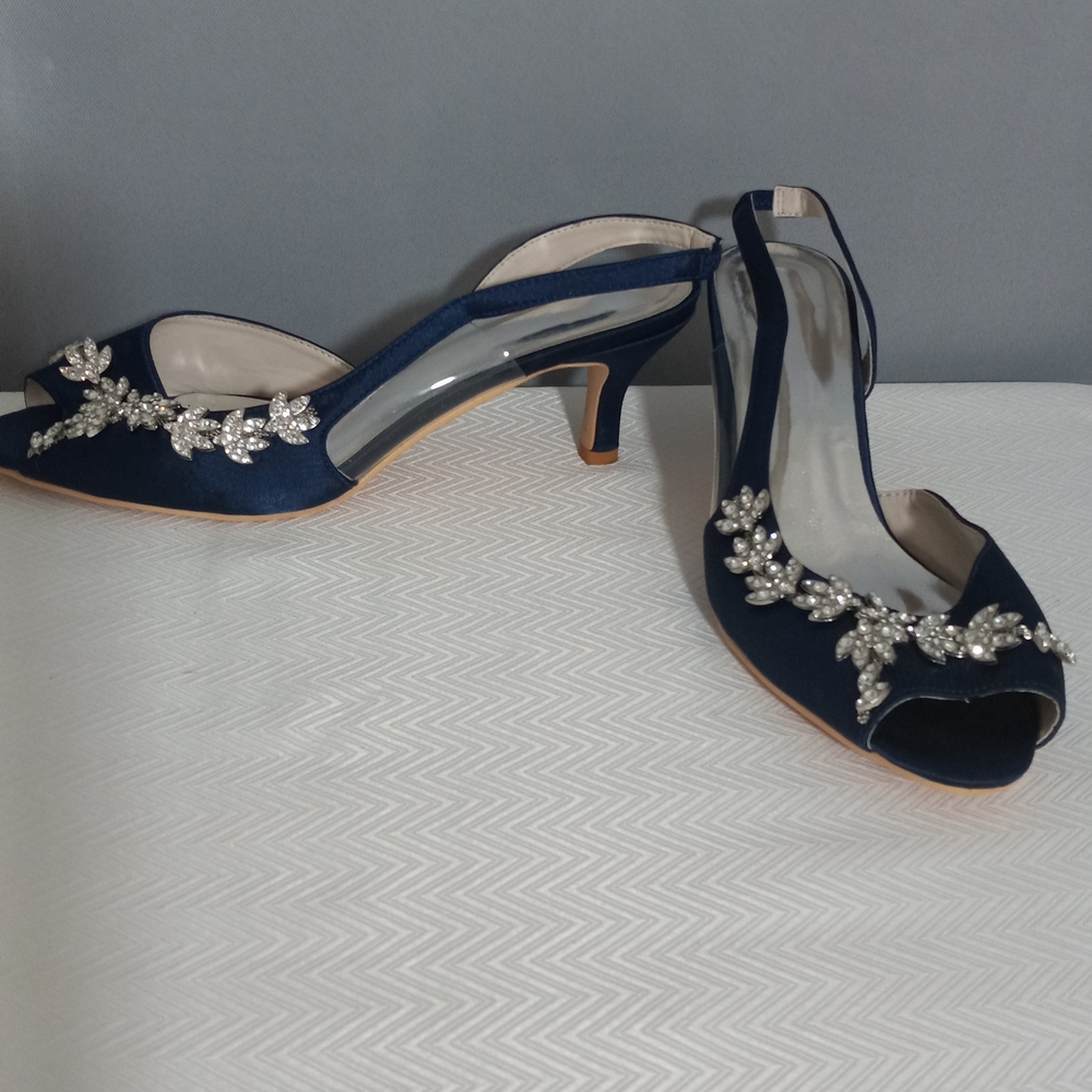 Midnight Blue Embellished Slingback Heels
